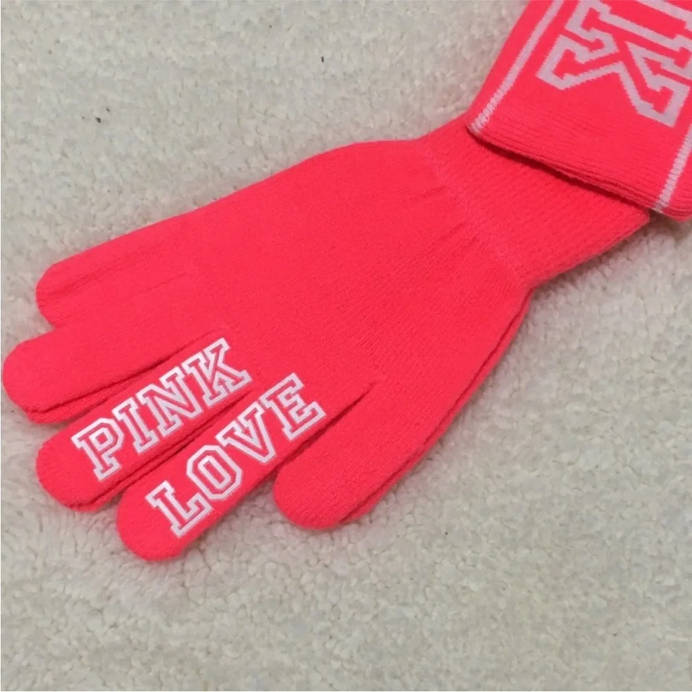 PINK Victoria's Secret Kids Neon Pink Mittens with PINK LOVE